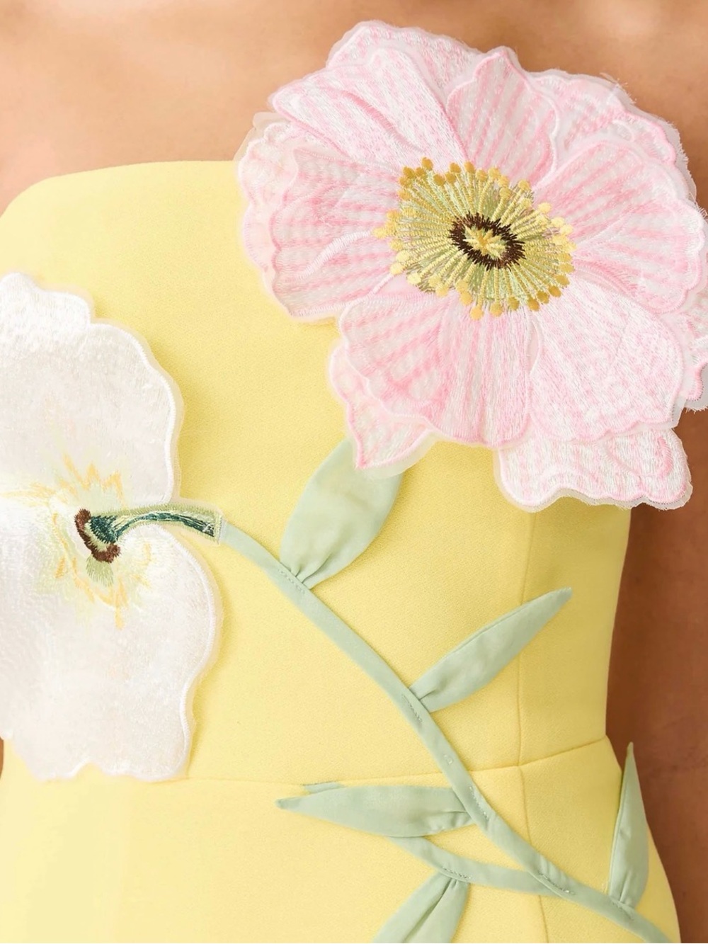 Elliatt Strapless Lemon Midi Dress with Floral Appliqués - Picture 2 of 4
